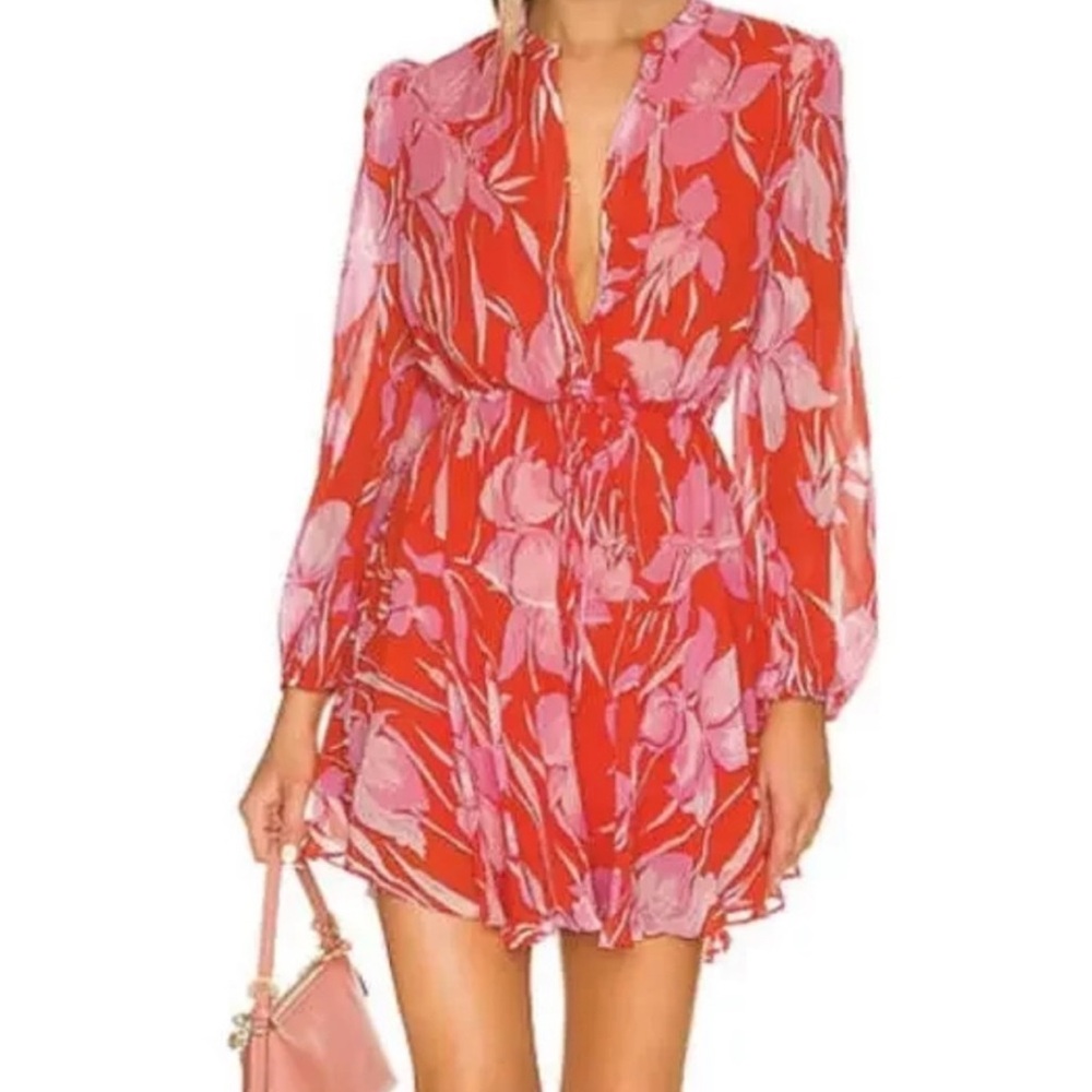 MILLY Reina Parrot Floral Print Long Sleeve Mini Dress Size 2
